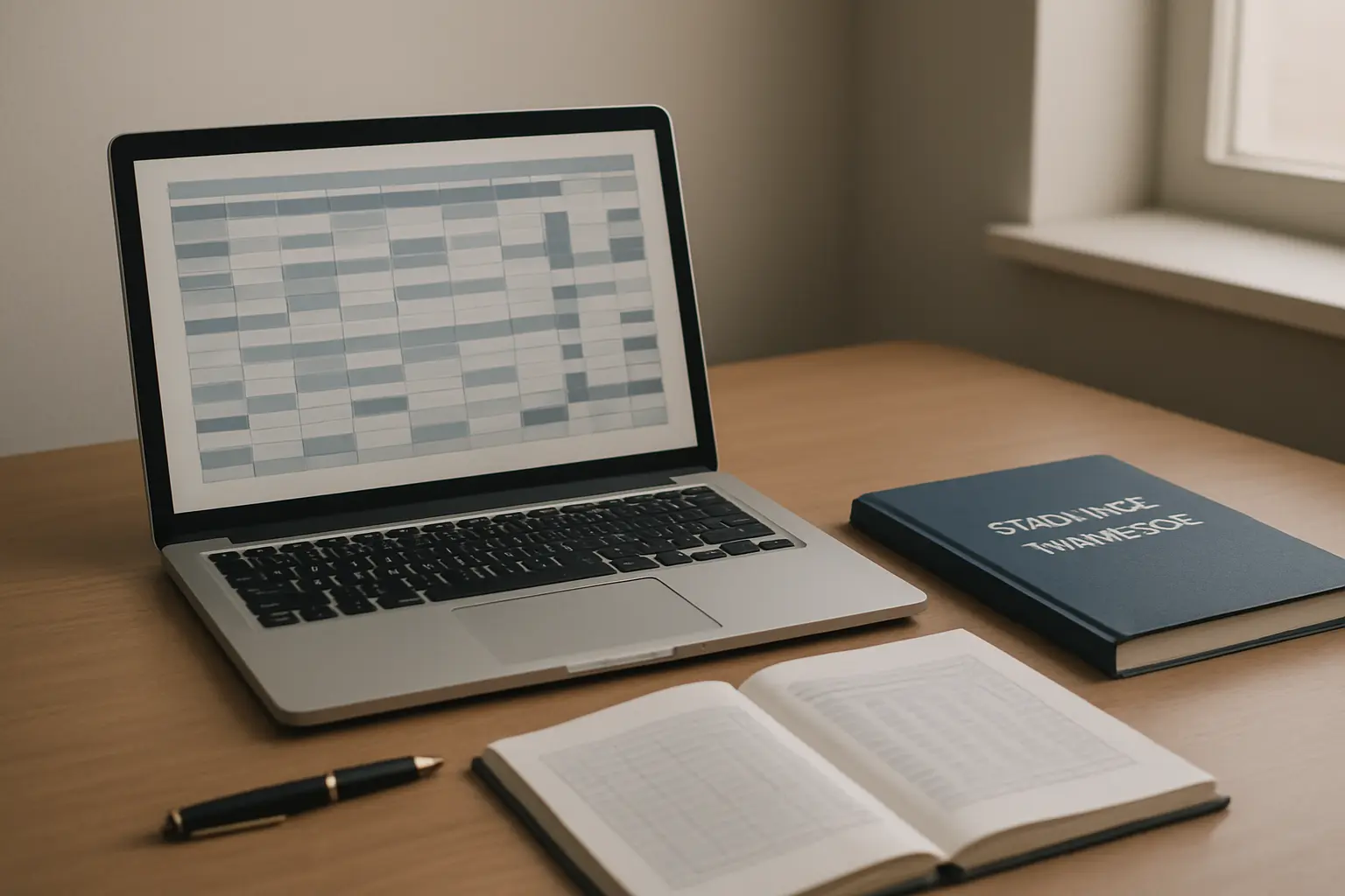 Laptop menampilkan tabel data statistik resmi yang siap diunduh