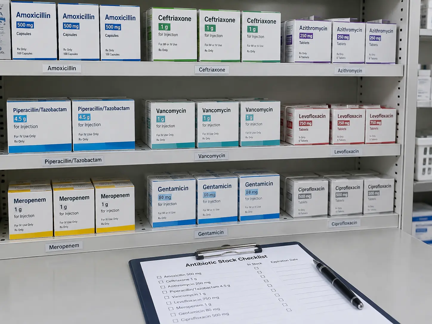 Rak obat antibiotik di rumah sakit untuk penelitian drug utilization