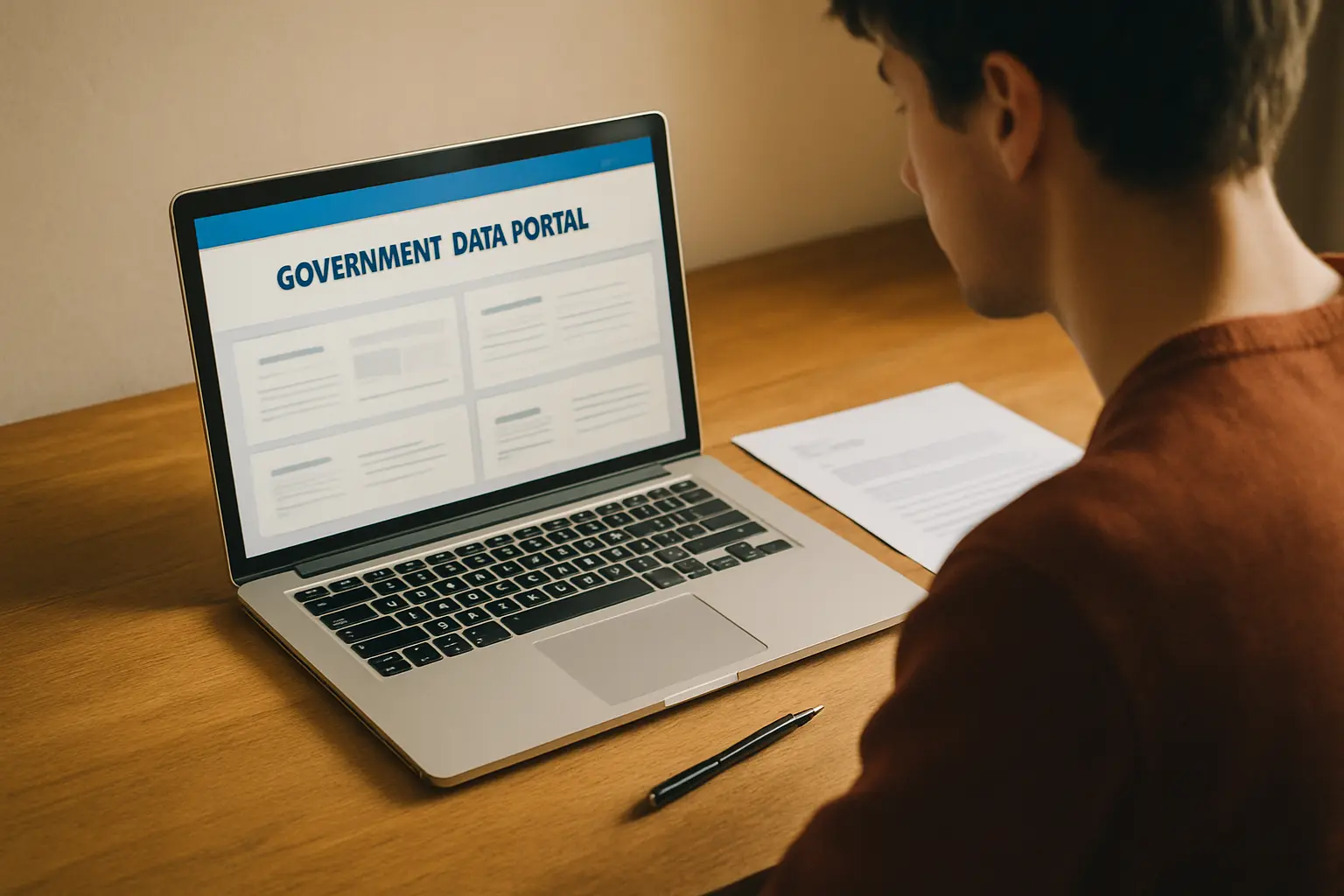 Mahasiswa membuka portal data mikrodata kesehatan nasional di laptop dengan formulir permintaan data terbuka