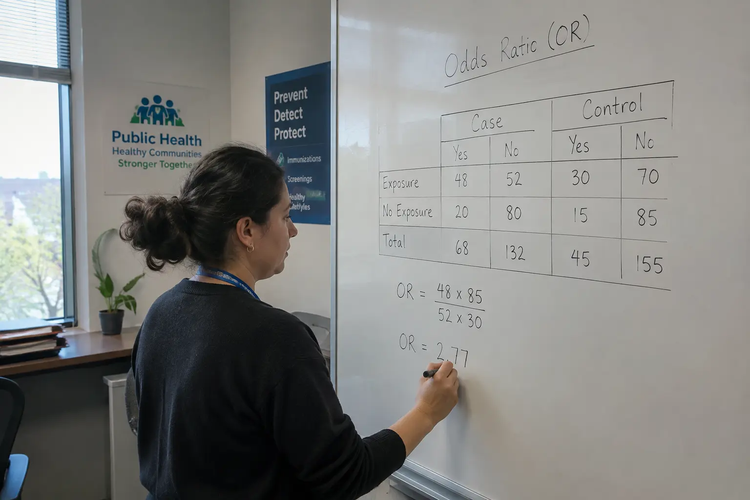 Peneliti kesehatan masyarakat menyusun tabel odds ratio untuk studi case-control