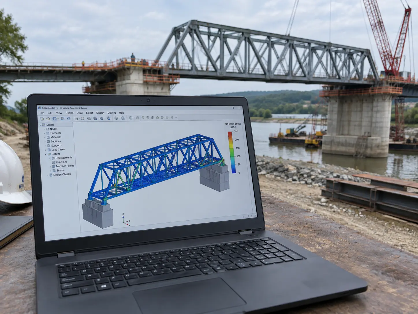 Model struktur jembatan rangka baja untuk analisis skripsi Teknik Sipil