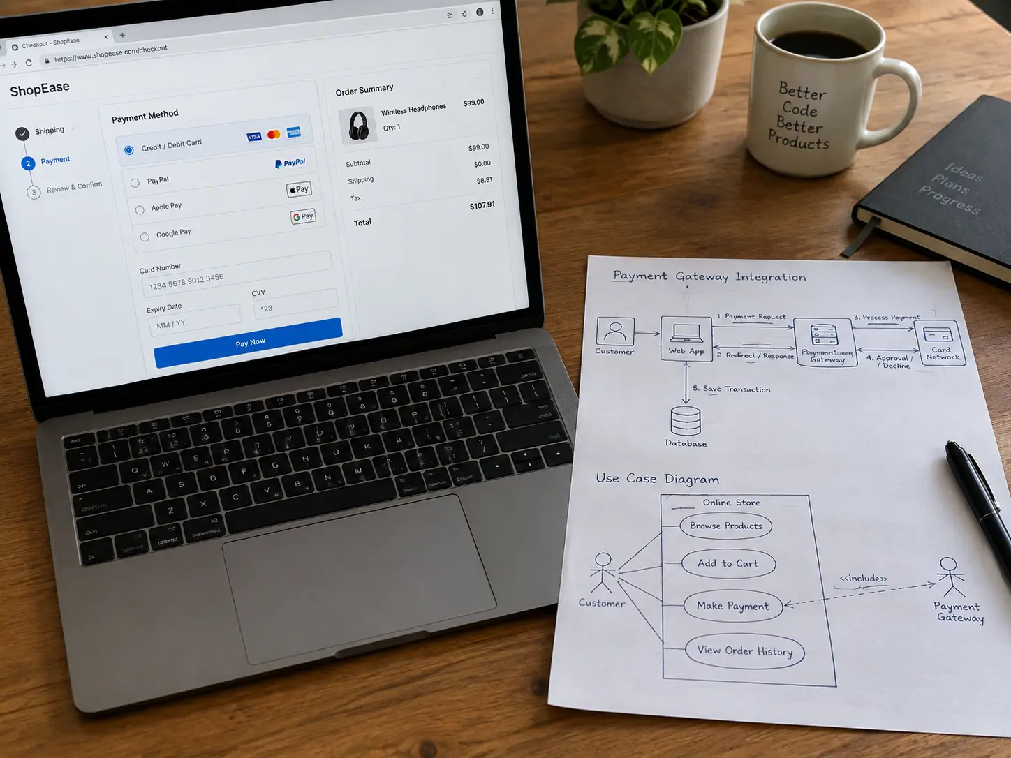 Diagram perancangan fitur checkout dan integrasi payment gateway untuk skripsi