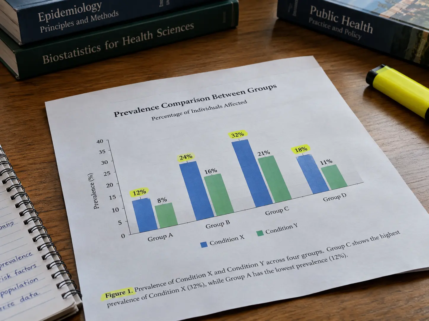 Grafik batang perbandingan prevalensi antar kelompok untuk hasil penelitian kesehatan masyarakat